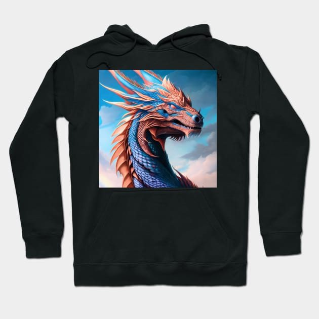 Intricate Blue and Copper Metallic Dragon Hoodie by dragynrain